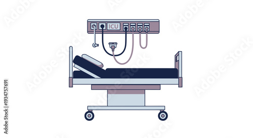 Illustration Of Hospital Bed With Medical Equipment In An Intensive Care Unit Setting