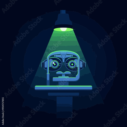 Illustration Of Optometric Equipment Illuminated With Green Light In Dark Setting