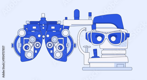 Illustration Of Optometric Equipment Depicting Vision Care And Eye Examination Processes