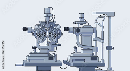 Illustration Of Optometric Equipment Depicting Vision Care And Eye Examination Processes