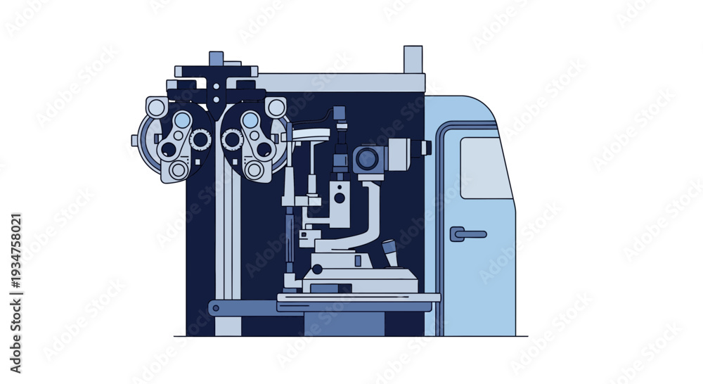 Fototapeta premium Illustration Of Ophthalmic Equipment: Vision Testing, Eye Care, And Clinical Analysis
