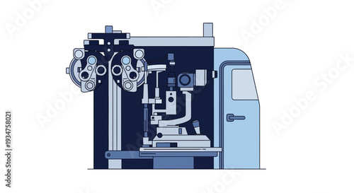 Illustration Of Ophthalmic Equipment:  Vision Testing, Eye Care, And Clinical Analysis