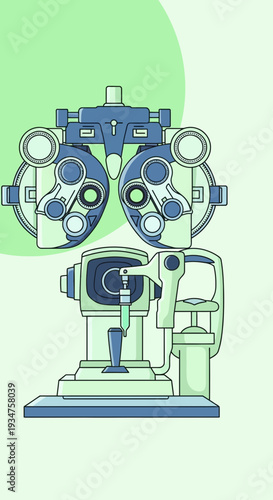 Illustration Of Ophthalmic Equipment: A Detailed Depiction Of Optometry Instruments In A Clinic