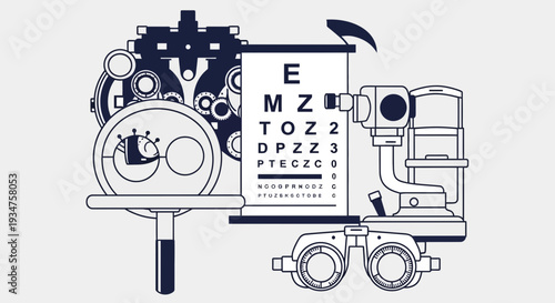 Illustration Of Optometry And Eye Care Tools In A Minimalistic And Modern Style