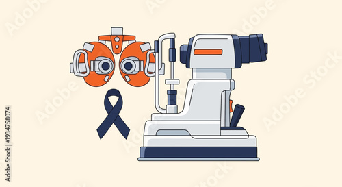 Illustration Of Ophthalmic Equipment And Awareness Ribbon For Vision Healthcare