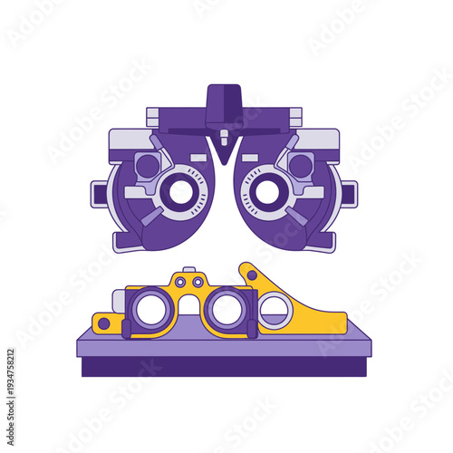 Illustration Of Optometry Equipment For Eye Exams And Vision Testing In Flat Style Design