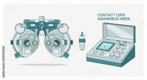 Illustration Of Optometry Equipment For Contact Lens Awareness Week Conceptual Design