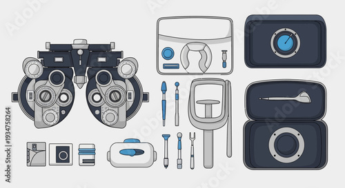 Illustration Of Optometry Equipment For Eye Exams And Vision Testing In Modern Style