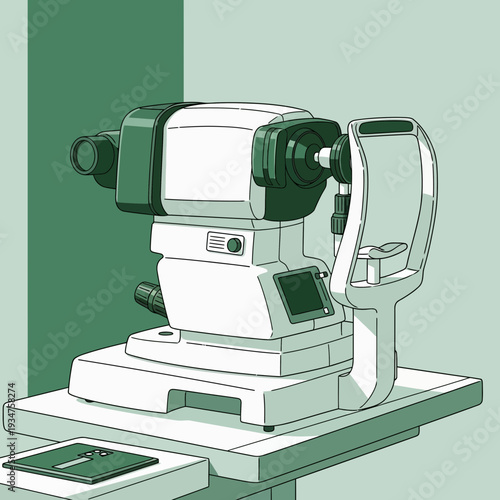 Illustration Of Ophthalmic Examination Equipment Depicting Modern Eye Care Technology For Optometry.