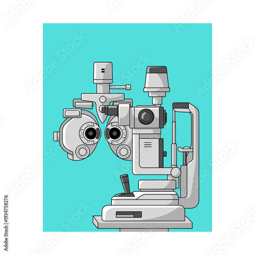Illustration Of Ophthalmic Examination Equipment Against A Turquoise Backdrop For Healthcare Needs