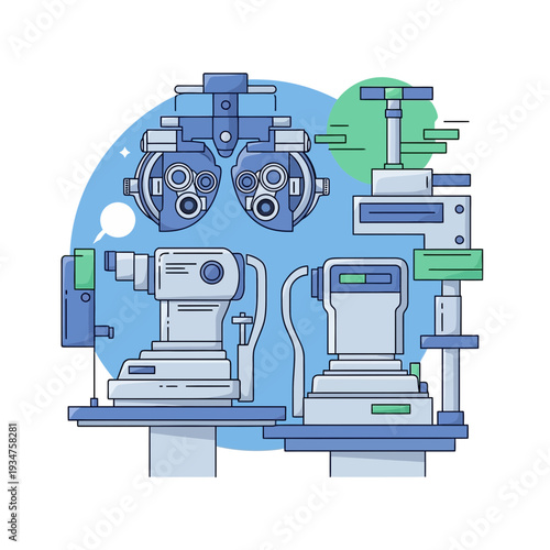 Illustration Of Ophthalmic Examination Equipment Depicting Precise Vision Diagnosis and Optometry
