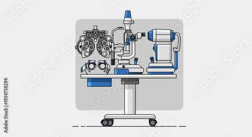 Illustration Of Optometry Equipment For Eye Exams And Vision Testing Procedures