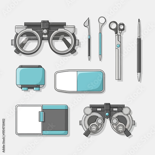 Illustration Of Optometry Equipment For Eye Exams, Medical Devices And Vision Care