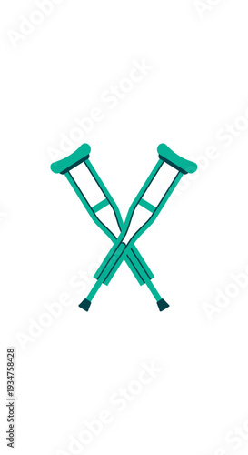 Illustration Of Teal Crutches Crossed Representing Mobility Challenges, Healthcare, And Recovery
