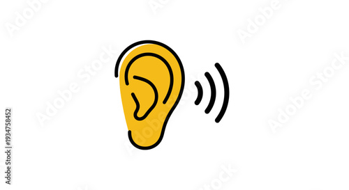 Illustration Of The Human Ear And Sound Waves Icon Representing Hearing and Audio