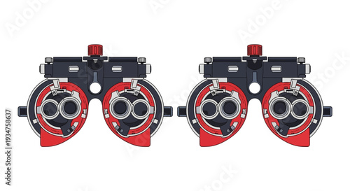 Illustration Of Two Phoropter Instruments Isolated On White Background With Red Details