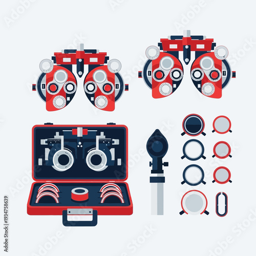 Illustration Of Optometry Tools Displaying Diagnostic Equipment And Testing Apparatus For Eye Care