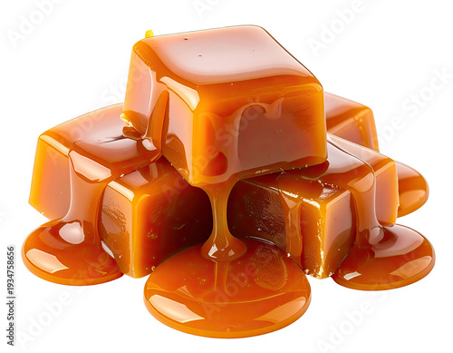Sweet, golden, gooey, dripping cubes of caramel candy