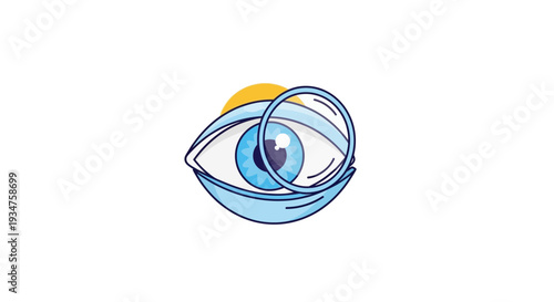 Illustration Of Vision Correction With Contact Lens And Blue Eye Symbol On White Background