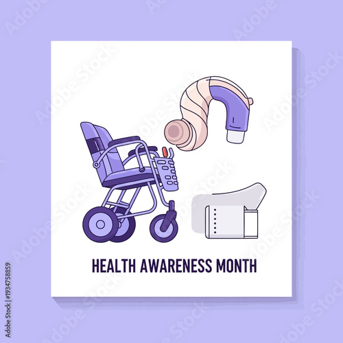 Illustration Representing Medical Equipment And Symbols For Health And Wellbeing Awareness Campaigns