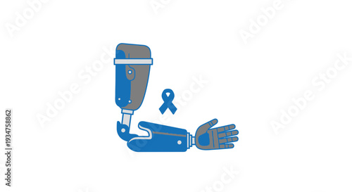 Illustration Of Prosthetic Limbs and Awareness Ribbon Showcasing Modern Healthcare Support
