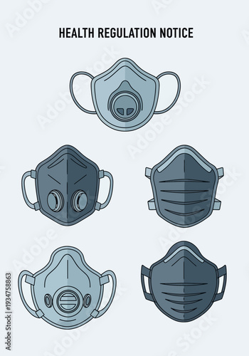 Illustration Of Protective Face Masks For Health Regulations: Virus Protection Concept