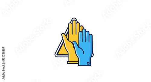 Illustration Representing Protective Gloves, Hygiene, and Caution Sign for Safety
