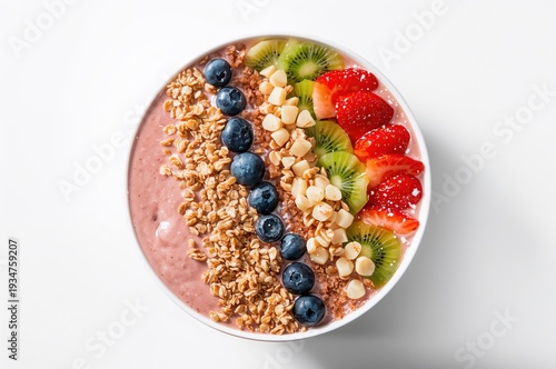 Wallpaper Mural Colorful smoothie bowl topped with fresh fruit and crunchy granola on white Torontodigital.ca