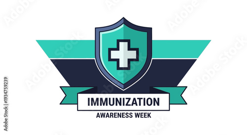 Immunization Awareness Week Badge Design: Healthcare, Prevention, and Shield Symbolism