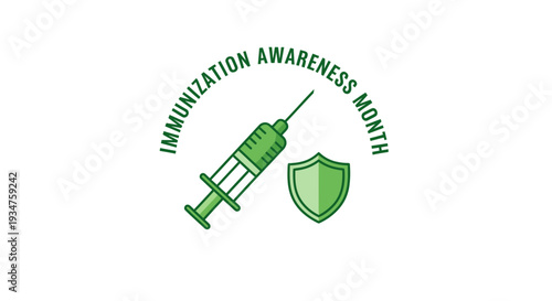 Immunization Awareness Month: Illustrative Design Of Syringe And Shield Promoting Protection