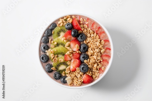 Wallpaper Mural Colorful smoothie bowl topped with fresh fruit and crunchy granola on white Torontodigital.ca