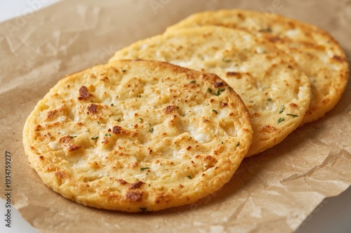 Wallpaper Mural Golden cottage cheese flatbread slices baked with eggs for healthy protein rich meal Torontodigital.ca