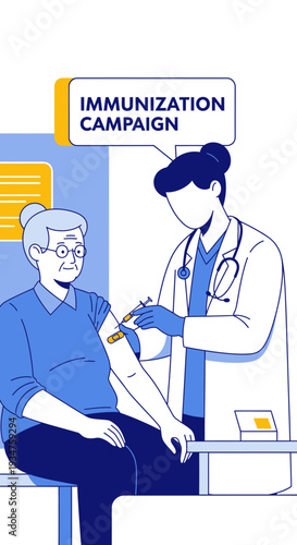 Immunization Drive Illustrating Healthcare Professional Administering Vaccination to Senior Citizen
