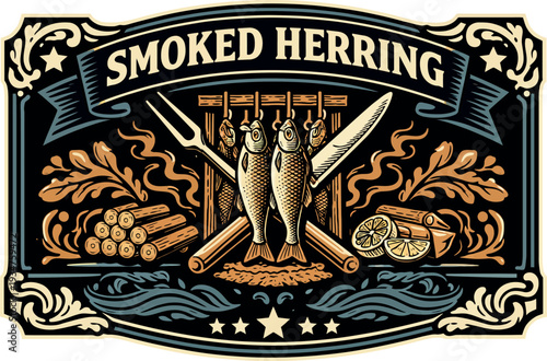 Smoked Herring Vintage Badge Vector Art