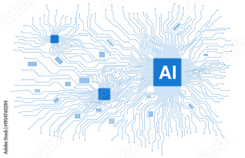 Foto AI Processor Circuit Board Blue Vector Illustration on White Background