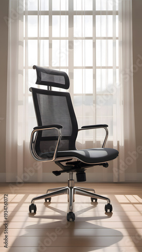 modern office chair with wheels in front of window