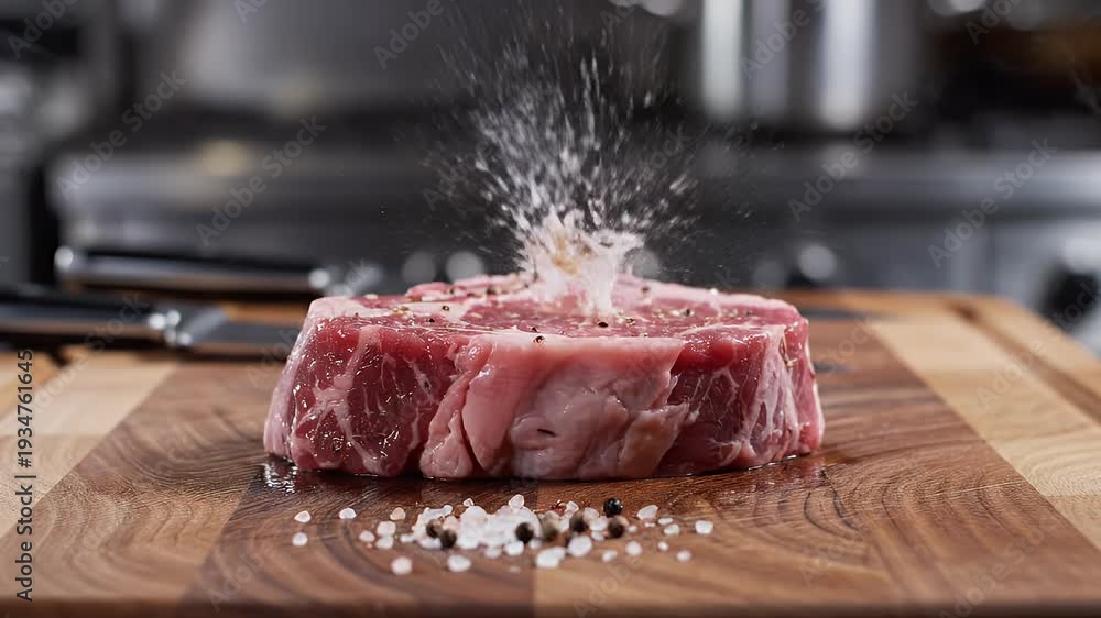 custom made wallpaper toronto digitalThick, raw bone-in steak, seasoned with salt and pepper, on a wooden cutting board