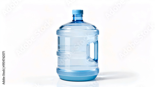 Wallpaper Mural A transparent blue 5-gallon plastic water jug with a built-in handle and blue cap, isolated on a clean white background. Torontodigital.ca