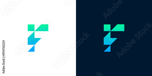 Abstract geometric digital letter F logo design, modern and futuristic tech branding concept