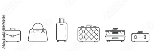 Collection of luggage and bags line art icons suitcase