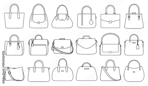 Collection of Handbag Line Drawings illustration vector