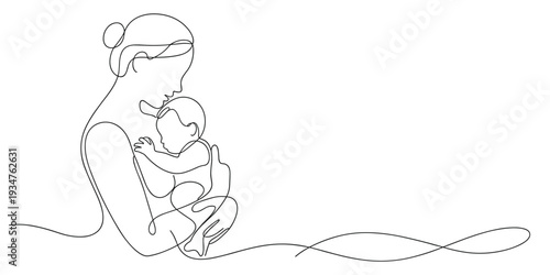 Mother Holding Baby Line Art Embrace infant child