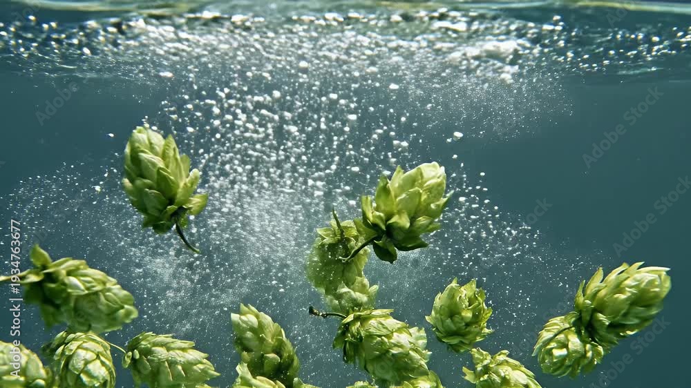 custom made wallpaper toronto digitalGreen hop cones submerged in clear water, creating a cascade of bubbles