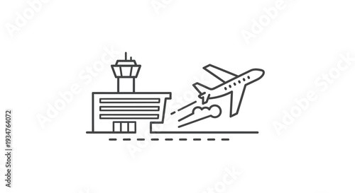 Airplane Taking Off From Airport Terminal.