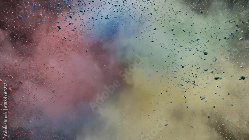 Wallpaper Mural Colorful powder explosion with dust particles and clouds in dark background Torontodigital.ca