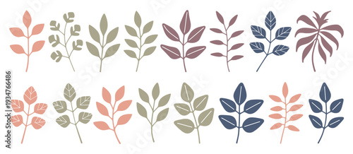 Assorted Botanical Leaf Silhouettes in Muted Colors