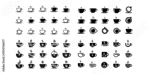 Large set of modern coffee logos with minimalist vector design on white background