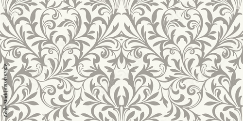 Seamless Gray Floral Damask Pattern Background vector