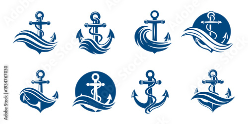 A modern nautical anchor logo set. Ideal designs for maritime brands, sailing, yachts, and marine businesses.