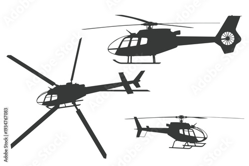 Three Helicopter Silhouettes from Different Angles